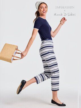J McLaughlin Betina Pants in Mariner Stripe - White/Navy NEW